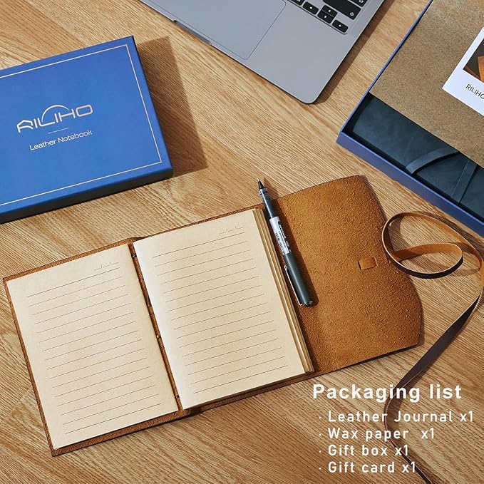 RILIHO Genuine Leather Notebook - 5x7.1 Inch Vintage Journal for Writing, Travel, Artists, Women and Men - Blue