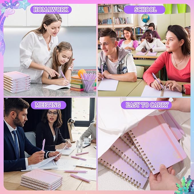 Fulmoon 24 Set Mermaid A6 Spiral Notebook with Ballpoint Pens 50 Sheets, 4"x 6" Small College Ruled Notepads Journaling Notebooks Bulk Mermaid Party Gifts for Back to School Supplies Offices Team