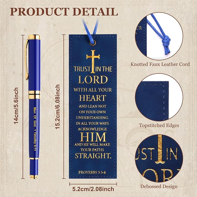 SAIWEILAI ONLINE 3 Pieces Christian Gifts for Men Christmas Gifts for Dad Bible Verse Inspirational Notebook Bible Verse Ballpoint Pen Trust in The Lord Bookmark for Men Office School Study Supplie
