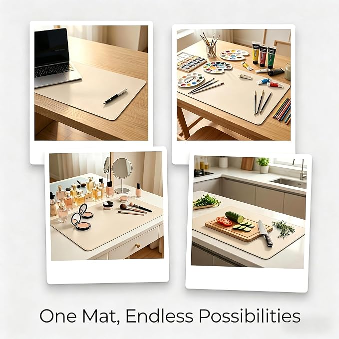 No n-Slip Leather Desk Pad, Waterproof Laptop Computer Desk Keyboard Mat, Table Protector Blotter Mat, Mouse Pad for Office/Work/Home/Decor(Beige, 31.52'' x 39.01'')