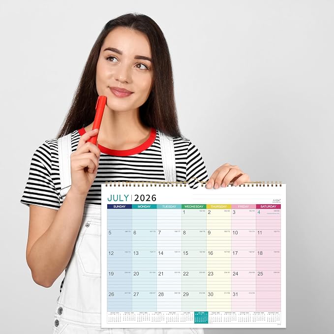 Calendar 2026-2027- Wall Calendar 2026-2027, July 2026 - December 2027, 18 Monthly Calendar with Thick Paper, 15" x 11.5", Hanging Hook - Colorful Lump