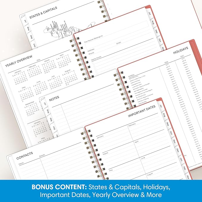 Blue Sky 2026-2027 Weekly & Monthly Academic Planner, 5"x8", Cali Pink | July 2026 - June 2027, Clear Pocket Cover, Wirebound, Laminated Tabs, Academic Year