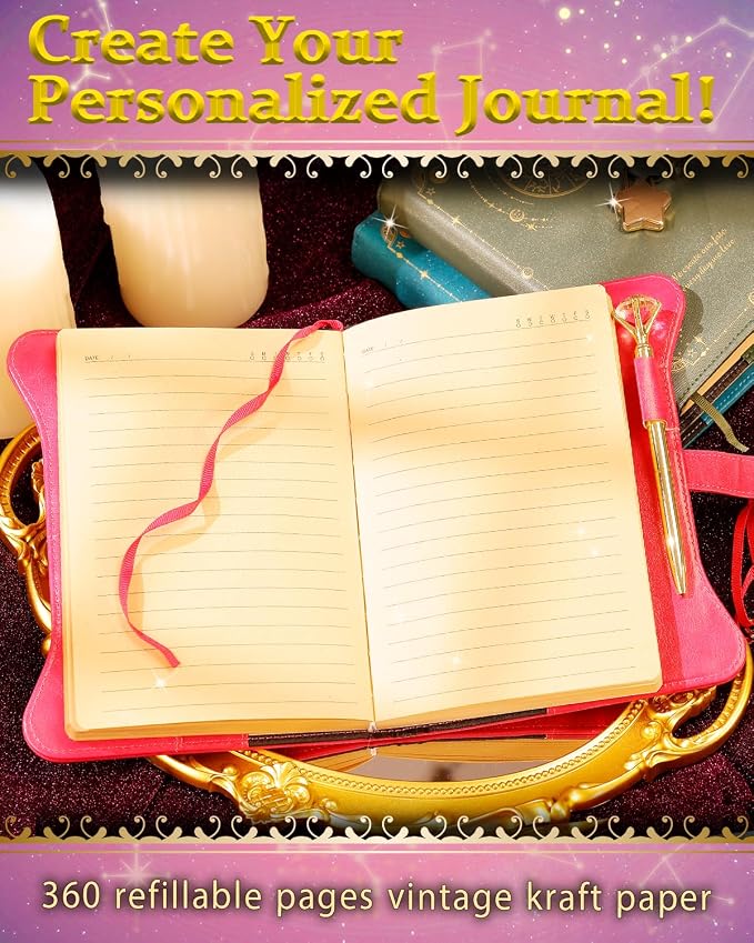 Hoci Poci Diary with Lock and Keys for Girls Gift Ideas, 360 Pages Journal | Elegant Gift Box for Teen Girls, B6 Kraft Pages Refillable Notebook with Pen and Bookmark for Writing, Astro Hot Pink