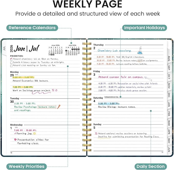 Planner 2026-2027, Academic Monthly and Weekly Calendar Planner for Women, July 2026 - June 2027, Hardcover Pretty Agenda Planner Book with Tabs, Spiral Daily Organizer for School Office Home Supplies, 8.5" x 11" - Whale Dreams
