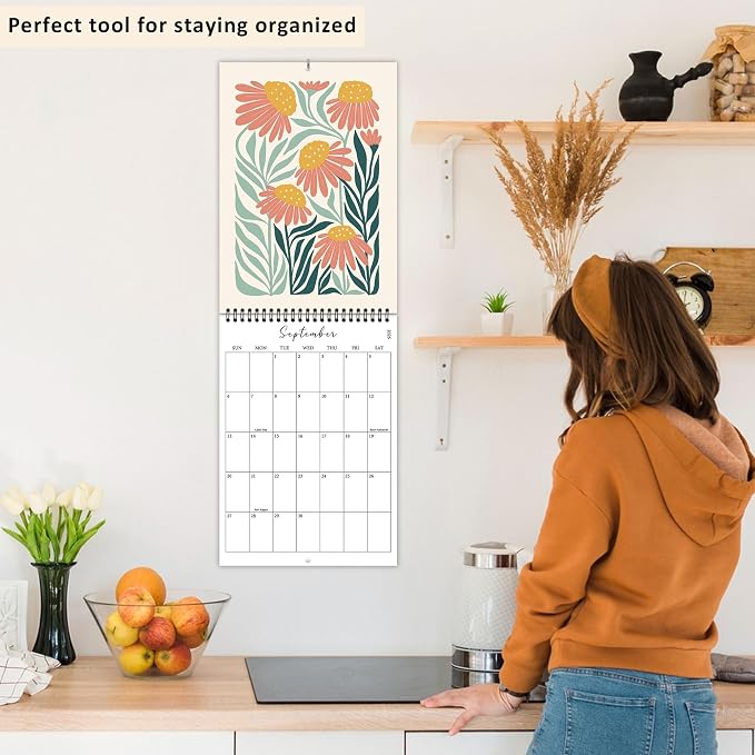 2026-2027 Wall Calendar Art Floral, 18 Months Wall Calendar from July 2026 - December 2027, Unique Modern Hanging Monthly Calendar for Home Office Decor, 8.2" x 23" Open