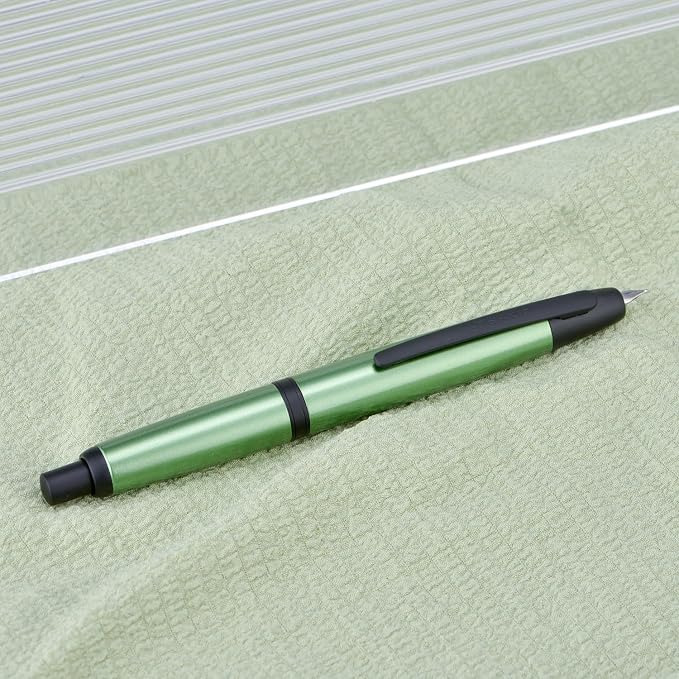 Jinhao 10 Press Fountain Pen with Box, Sea Pine Green Retractable Fine Nib with Ink Converter Set (Black Clip)