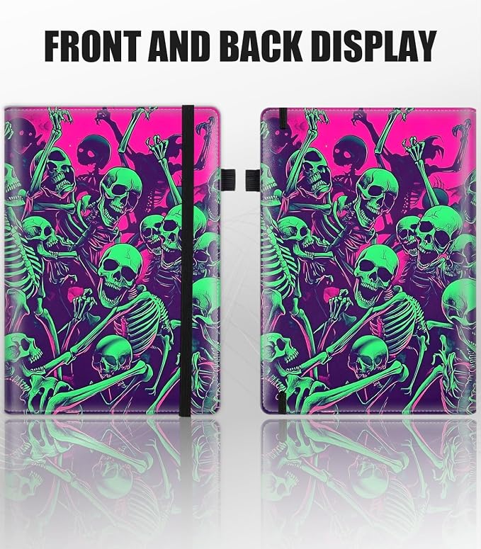 Hardcover Executive Notebooks, A5 PU Leather Lined Journal Notebook, 200 Pages Thick Paper Subject Notebooks for School,Work,Home Writing Business Notebook, Diary Book ，Green Skull