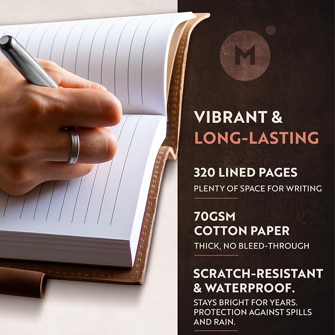 moonster Refillable Leather Journal Embossed UV Floral Cover Design Journals with Pen – Milled A5 Leather Journal Lined Paper - Journals for Women – Vintage Journal - 320 Pages