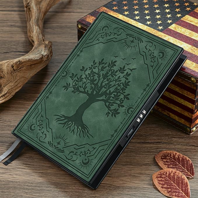 ZXHQ Diary with Lock, Hardcover(14.8 cm x 21 cm) Leather Lock Journal, Built-in Lock, 180° Lay Flat, Tree of Life Embossed Cover, 100 Gsm Thick Paper