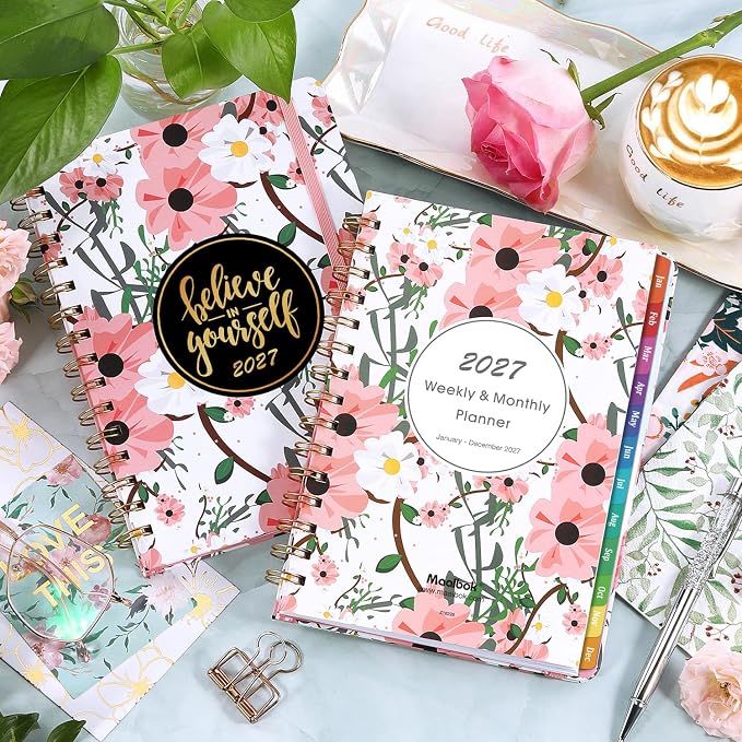 2027 Planner - Weekly & Monthly Planner 2027 with Tabs, 6.4" x 8.5", Jan 2027 - Dec 2027, Hardcover, Strong Binding, Thick Paper, Back Pocket, Elastic Closure, Inspirational Quotes