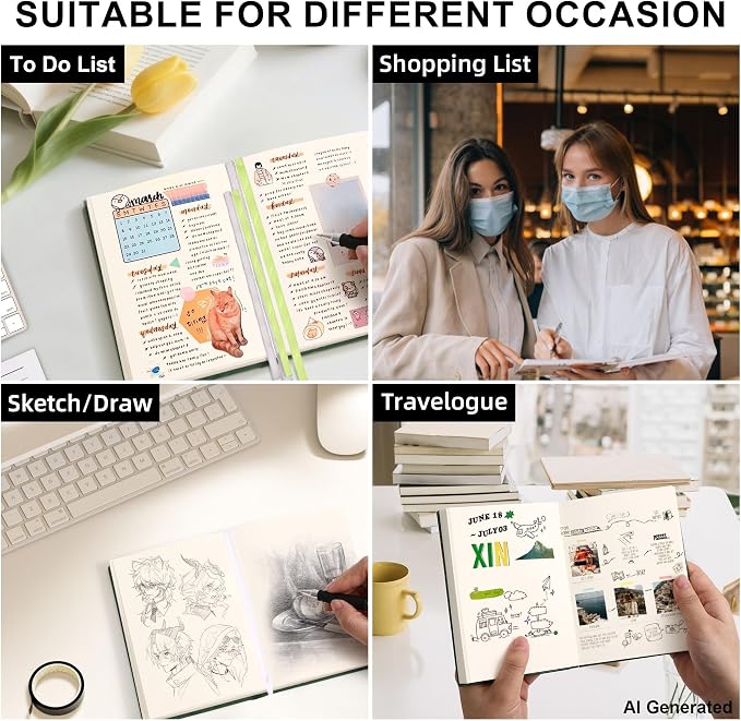 Blank Journal Notebook 720 Pages A6 Unlined Plain Sketchbook No Lines Soft Leather Pocket Blank Notebook for Women Drawing Book Memo Writing Sketch Pad Diary Notebook 3.9 × 5.5 (Green Blank Notebook)