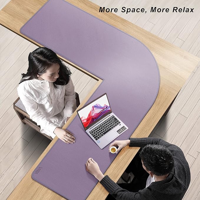 Vyaaa 51 inch Large L-Shaped Leather Desk Pad Protector,Large Gaming Mouse Pad for Computer,Corner Desk Mat for Office and Home,Purple