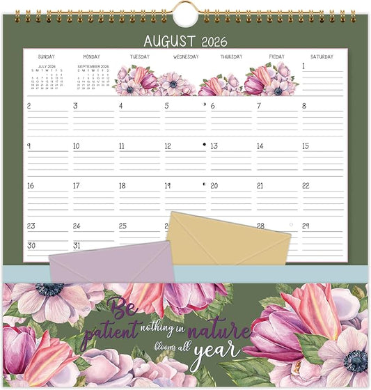 Wall Calendar 2026-2027, Jul. 2026 - Dec. 2027, 11.2" x 11.2", 18 Month | Pocket Calendar, 2026-2027 Calendar with Pockets, Calendars for Office School Home - 12 Different Floral
