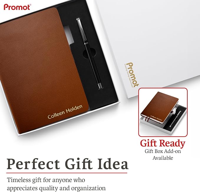 Promot PU Leather Ruled Journal Notebook- Custom Gold Metallic Text (Brown) | Premium Leather-Look Cover, Smooth Lined Writing Pages, Durable Everyday Construction, Lay-Flat Writing Experience