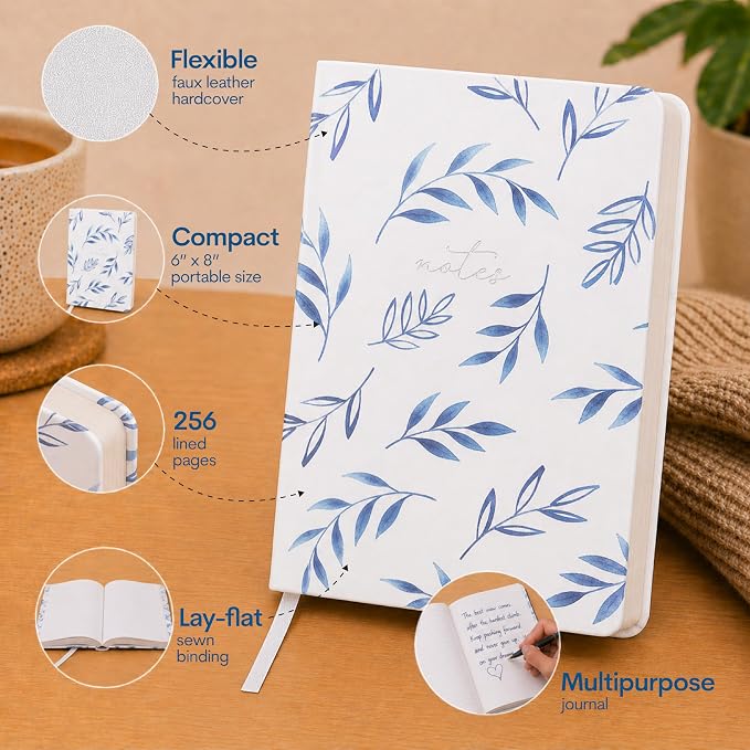 WORLD TRAVELER Eccolo A5 Hardbound Journal Notebook 256 Ivory Lined Pages | Sturdy Flexible Hardcover, 80GSM Acid-Free Ivory Pages, Smyth-Sewn Lay-Flat Binding, Ribbon Bookmark