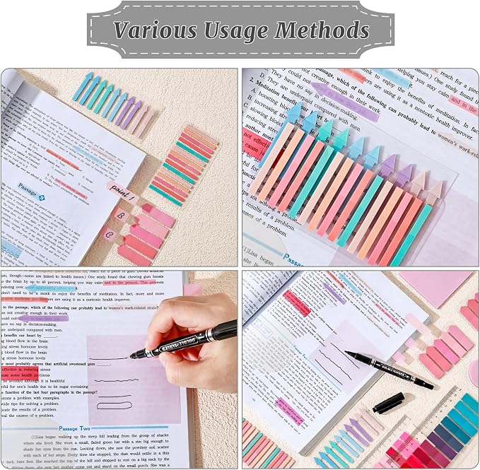 1450 Sheets Transparent Sticky Notes, 3 x 3 inch Aesthetic Clear Lined Sticky Notes with Pen, Gradient Color Waterproof Self-Adhesive Annotation Tabs for Bible Journaling (Pink)