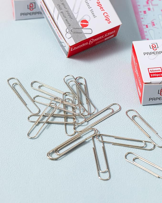 PAPERPAL Paperclips for Office School & Personal Use, Jumbo Nonskid Paper Clip (2"), 1000 Large Paper Clips (10 Boxes of 100 Each), Silver | Value bulk pack of 1,000 large non-skid paper clips for offices, schools and businesses, packed in 10 boxes of ...