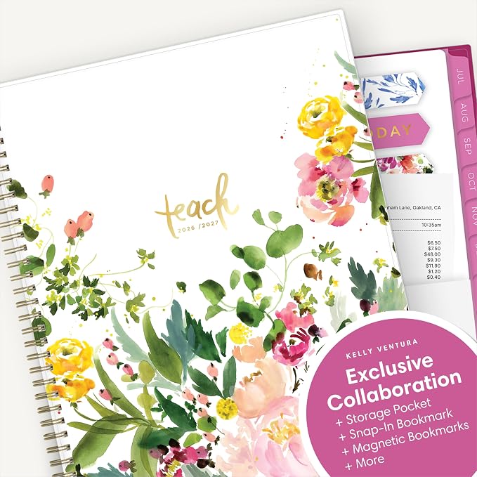 Blue Sky 2026-2027 Weekly & Monthly Academic Planner, 8.5"x11", Summertime | July 2026 - June 2027, Flexible Cover, Wirebound, Laminated Tabs, Storage Pocket, Stickers, Academic Year, Kelly Ventura