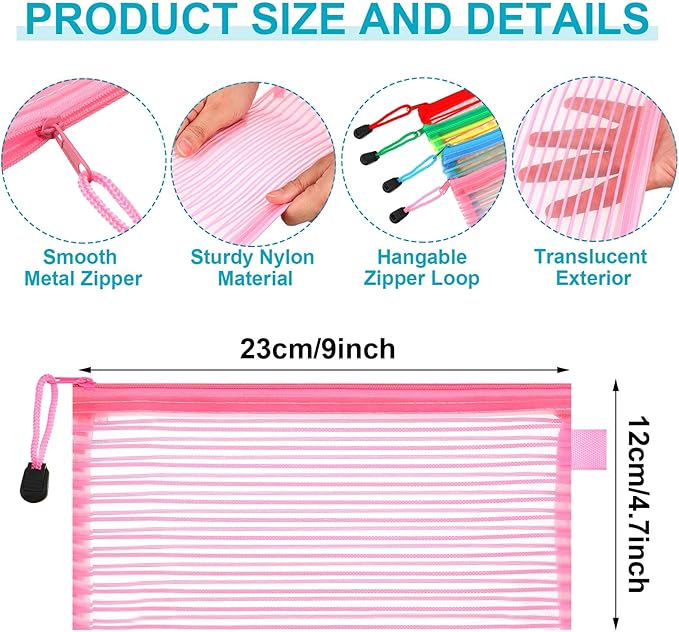 Leelosp 80 Pcs Mesh Zipper Pouch Bulk Mesh Pencil Pouches 10 Color Zipper Bag for Back to School Supplies Cosmetic Office Classroom Travel Appreciation Gift(Solid Color,9 x 4.7 Inch)