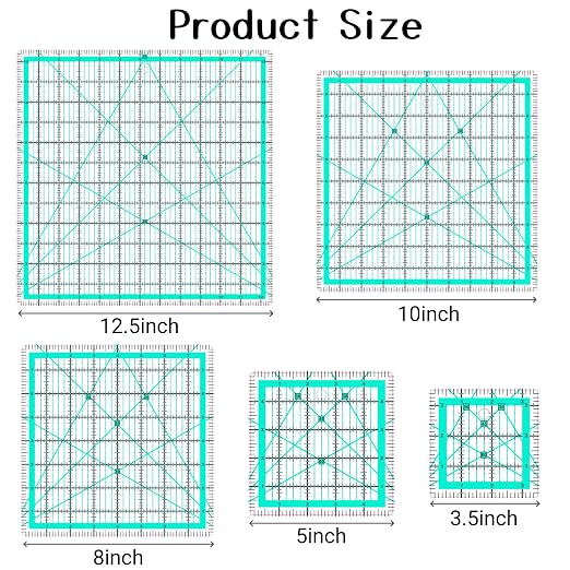 5 Quilting Rulers,Square Quilting Rulers(3.5",5", 8",10",12.5") | Square Rulers,Quilting Squares,Quilting Rulers and Templates,Quilting Square Ruler,Square Ruler for Quilting