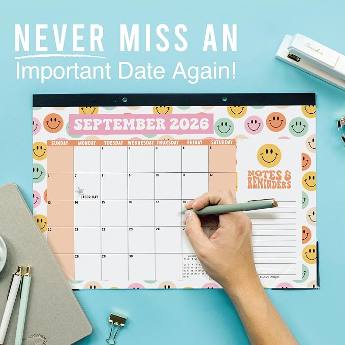 Hadley Designs Large Teacher Desk Calendar 2026-2027 - Desktop Calendar 2026, 18-Month Academic Desk Calendars for School, Home & Office, Cute Classroom Must Haves, Back to School Teacher Gifts
