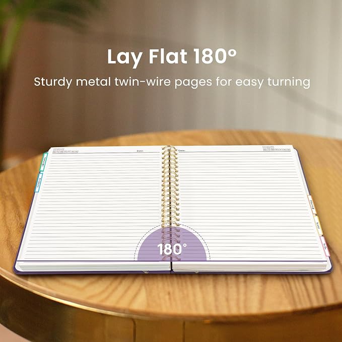Large Lined Spiral Journal for Women Cute Hardcover 5 Subject Notebook for Work 8.5" x 11" with Removable Dividers & Tabs, College Ruled, 280 Pages Aesthetic Journal for Work, School & Note Taking, Velvet Bloom