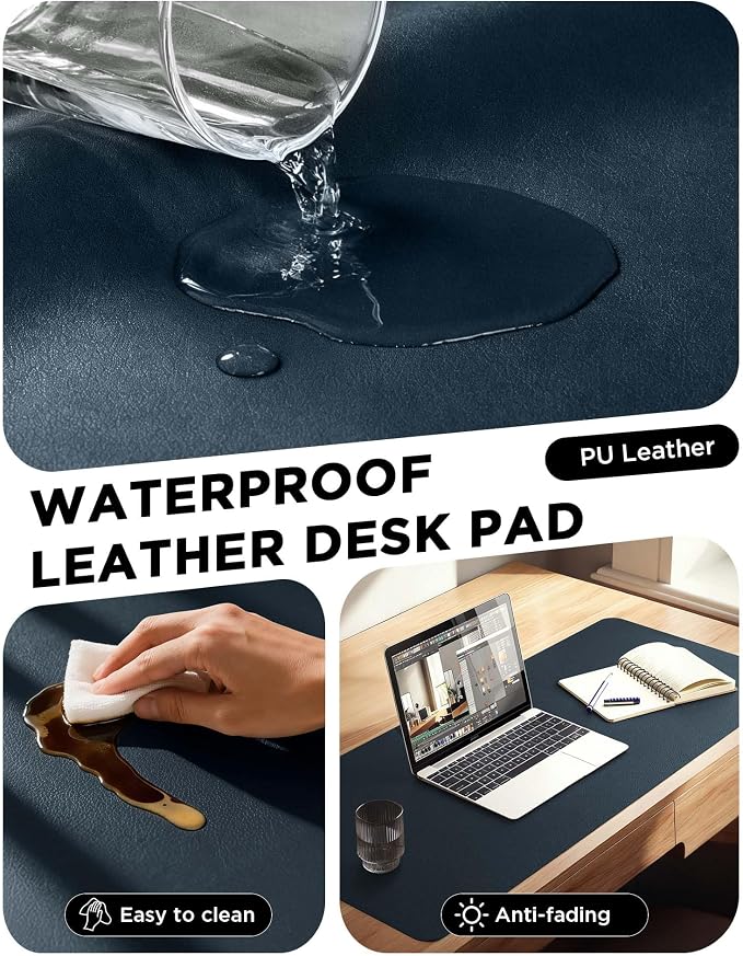 YSAGi 55" x 17" Large PU Leather Desk Mat for Keyboard and Mouse - Waterproof Non-Slip Desk Pad Protector for Office, Home, Writing Desk, Dark Blue