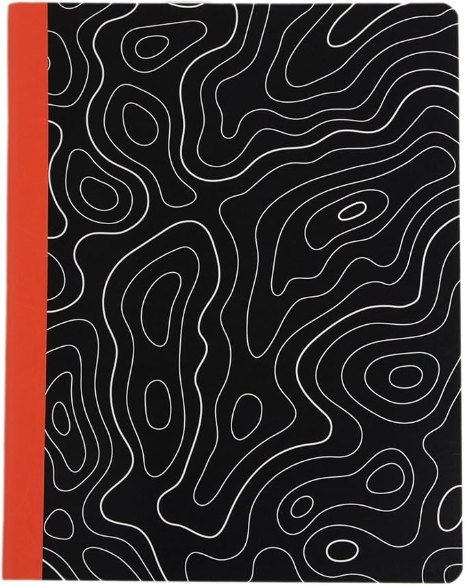 Pearhead Topographic Map Composition Notebook — College-Ruled, 160 Pages, 7.5" x 9.75", Smooth 80 GSM Paper, Black & White Contour Line Cover with Bold Red Spine Journal for School, Office & Everyday Writing