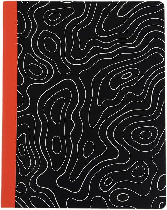 Pearhead Topographic Map Composition Notebook — College-Ruled, 160 Pages, 7.5" x 9.75", Smooth 80 GSM Paper, Black & White Contour Line Cover with Bold Red Spine Journal for School, Office & Everyday Writing
