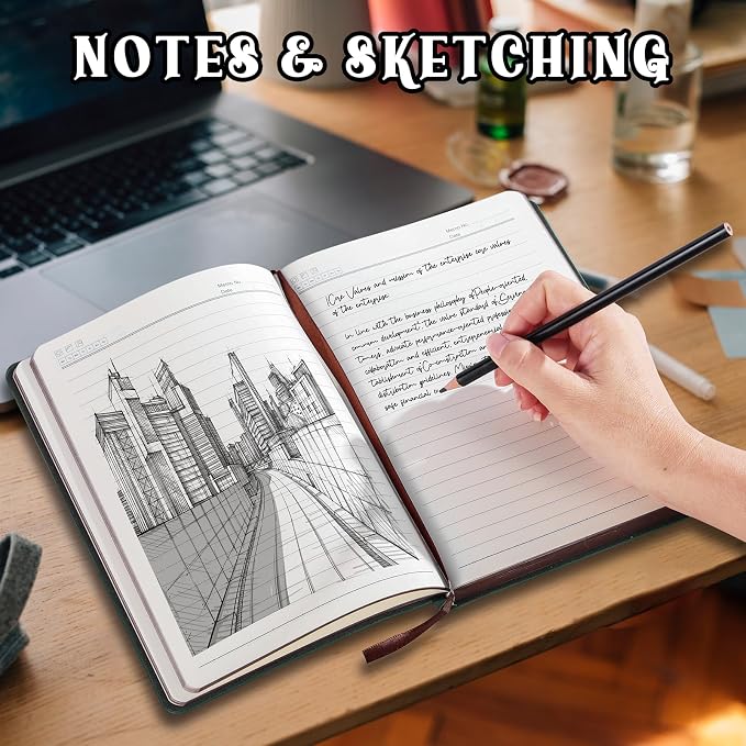 Fetinar 2026 Leather Vintage Journal Notebook,300 Pages,Leather Softcover Lined Journal Notebooks for Women Men,Notebook Journals for Writing Travel,Business,Office,7.1'' X 9.8''