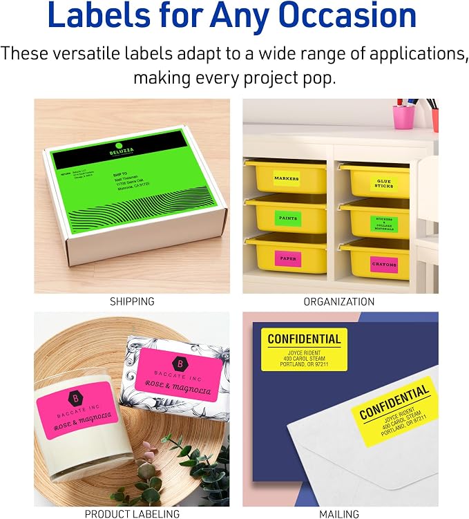 Avery Printable Address Labels, Sure Feed Technology, 1" x 2-5/8", Neon Green, Laser & Inkjet Compatible, 750 Blank Labels Total, Great for Branding, Mailing, Organizing, and More (5971)