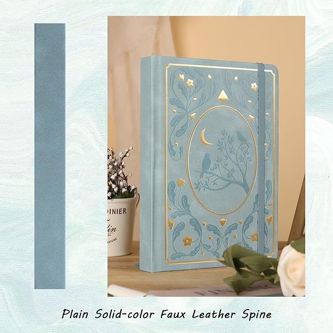TIEFOSSI Line Journal Notebook, A5 Hardcover Rule Journal for Women Men | 100gsm 316 Numbered Pages Diary, Aesthetic Leather Bird Pattern for Journaling Organization,Planning, Tracking & Sketching