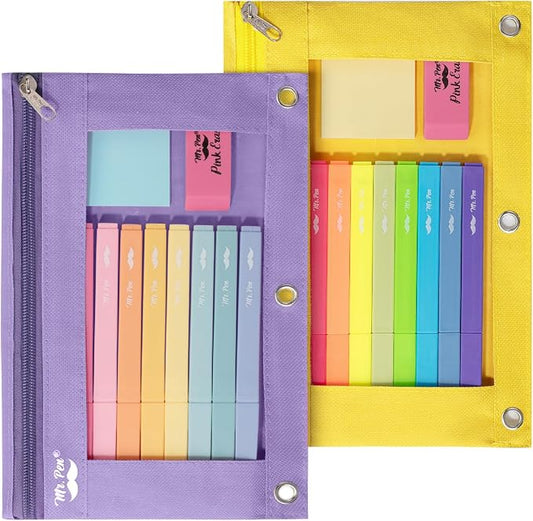 Mr. Pen- Pencil Pouch for 3 Ring Binder, 2 Pack, 10"x6.75", Smooth Zipper | Clear Window, Large Capacity Pencil Case with 3 Reinforced Grommets for School, Office, Supplies Storage | Clear Window, Large Capacity Pencil Case with 3 Reinforced Grommets f...