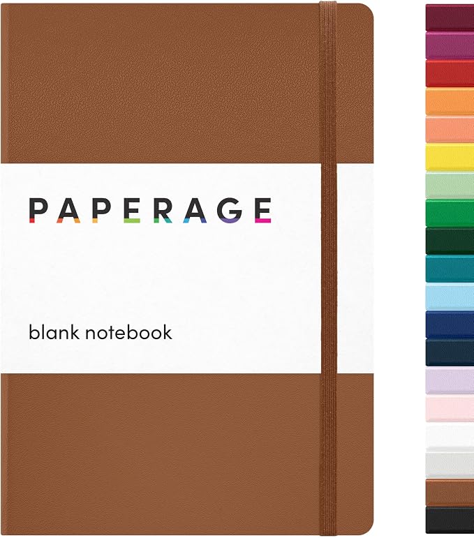 PAPERAGE Blank Journal Notebook, (Cognac), 160 Pages, Medium 5.6 in x 8 in - 100 GSM Thick Paper – Hardcover Journaling Notebook for Work, School, Note Taking or Sketching