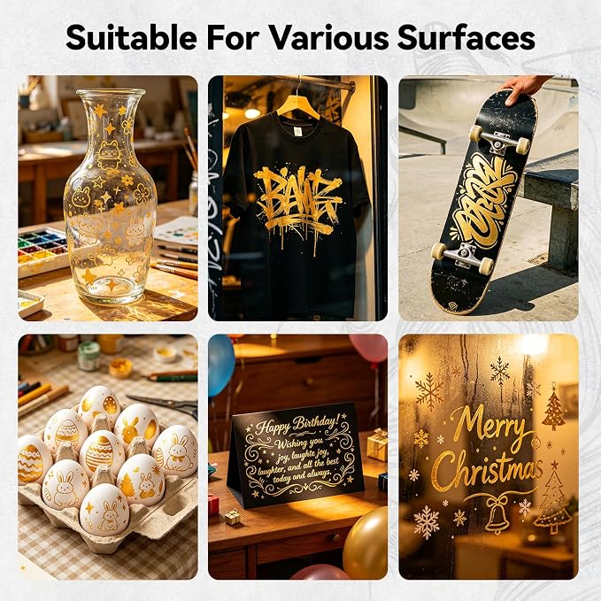 Surcotto 12 Gold Acrylic Paint Pens,Soft Brush Tip Markers,Quick-Drying, Waterproof,Direct-Liquid Ink, Permanent Markers for Canvas,Rock Painting,Wood, Stone,Glass,Ceramic,Fabric Painting,DIY Crafts
