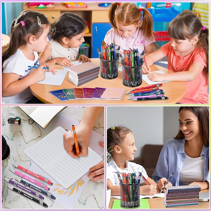 48 Pcs Bulk Motivational Pens Inspirational Notepads Set, Small Pocket Motivational Quote Notebooks and Ballpoint Pens, Mini Journals Gift Set for Kids Students Teachers School Office Prizes Supplies