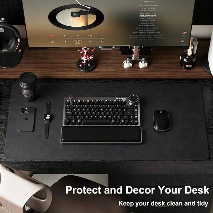 Distressed Leather Desk Mat - Non-Slip PU Leather Desk Pad Protector - Large Waterproof Mouse Pad Computer Keyboard Desk Mat Desk Accessories for Office & Home (Black, 31.5"x15.7")