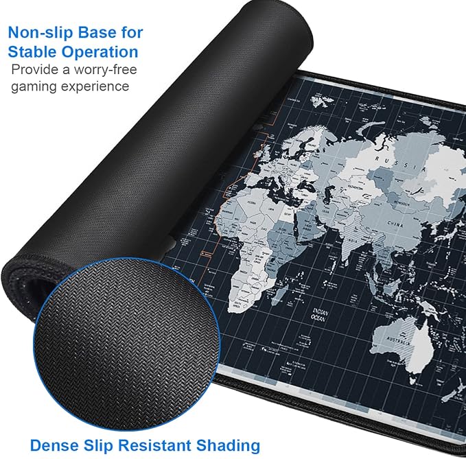 Large Gaming Mouse Pad with Stitched Edges, 31.5x15.7 in Extended Computer Keyboard Mouse Mat, Water Resist Non-Slip Mousepad Rubber Base Long XXL Desk Mousepad for Work & Gaming, Home, Map