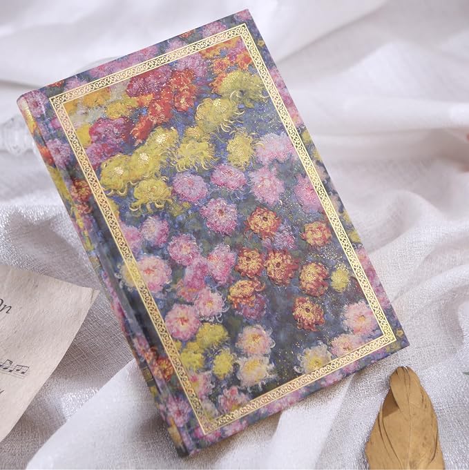Hardcover Lined Journal - 224 Pages 100GSM Thick A5 Notebook with Gilded Edges & Gold Foil, Aesthetic Chrysanthemum Garden Diary for Women, Dream Journal