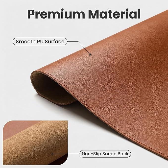 Desk Mat 19.7'' x 35.85'', Desk Protector, PU Leather Desk Pad, Non Slip Small Desk Pad Mat, Desk Blotter, Desk Pads on Top of Desks, Home or Office Small Desk Mat (Brown)