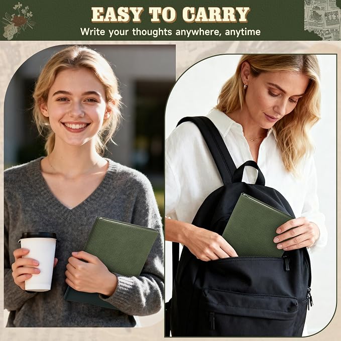 Lined Journal Notebook for Work College Ruled Note Book 5.8"x8.3"A5 PU Leather Daily Journaling 216 Pages for Women Men Writing Home School Supplies Business (Dark Green)