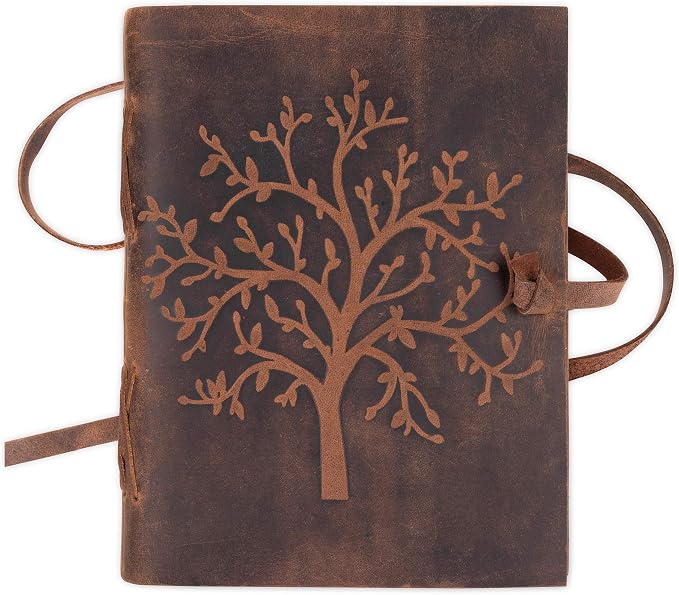 moonster Leather Journal Lined Notebook - Embossed Tree of Life Journal for Women, 7 x 5 Inch Diary Drawing Notebooks with Lined Diary Paper - College Ruled Leather Journals for Women - 400 Pages