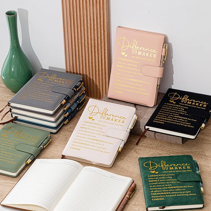 Kosiz 20 Pcs/10 Sets Employee Appreciation Gift Bulk A5 Leather Notebook Inspirational Journal Pen Thank You Gift for Men Women Coworker Teacher Office Back to School(Morandi,Difference Maker)
