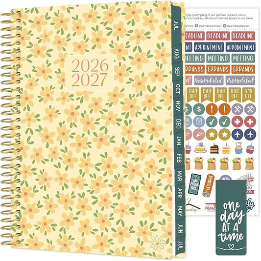 bloom daily planners 2026-2027 Planner - Academic Year (July 2026 - July 2027) Monthly & Weekly Soft Cover Planner for Women - 13 Month Agenda Book with Stickers - 5.5" x 8.25" - Butter Yellow Daisies