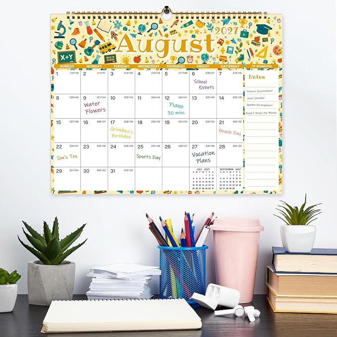 Calendar 2026-2027, 18 Monthly 2026-2027 Wall Calendar July 2026 - December 2027, 14.8" X 11.5", Calendar with Twin-Wire Binding, Hanging Hook, Blocks and Julian Dates (Seasonal Designs)