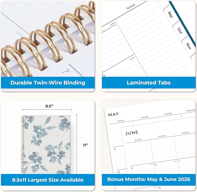 Blue Sky 2026-2027 Weekly & Monthly Academic Planner, 8.5"x11", Bakah Blue | July 2026 - June 2027, Flexible Cover, Wirebound, Storage Pocket, Academic Year