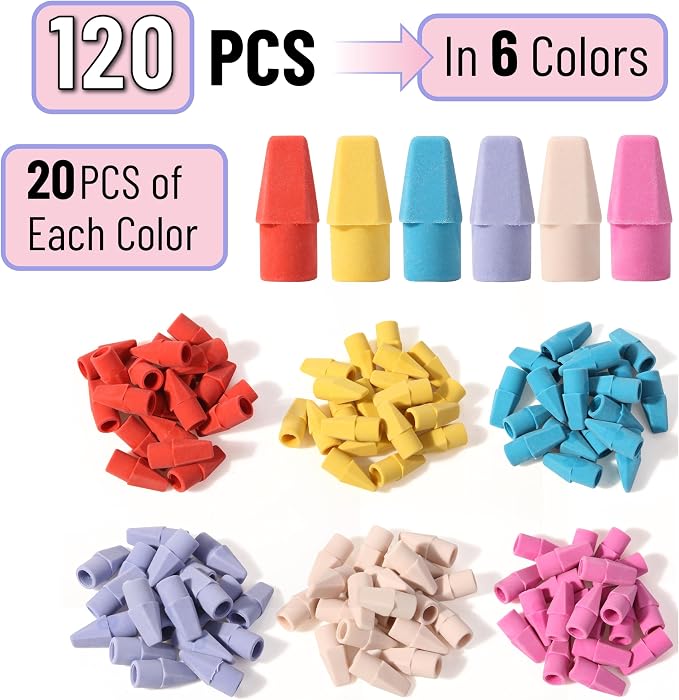 Mr. Pen- Pencil Erasers Toppers, 120 Pack, Colorful, Latex Free, No Smudge | Mr Pen Erasers for Pencils, Pencil Top Erasers, Eraser Caps, Eraser Tops