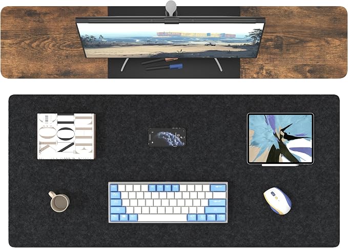 DAWNTREES Non-Slip Felt Desk Mat,36 x 16 Inches Large Desk Pad Protector,Office Computer Desk Mat for Full Keyboard and Mouse Pad