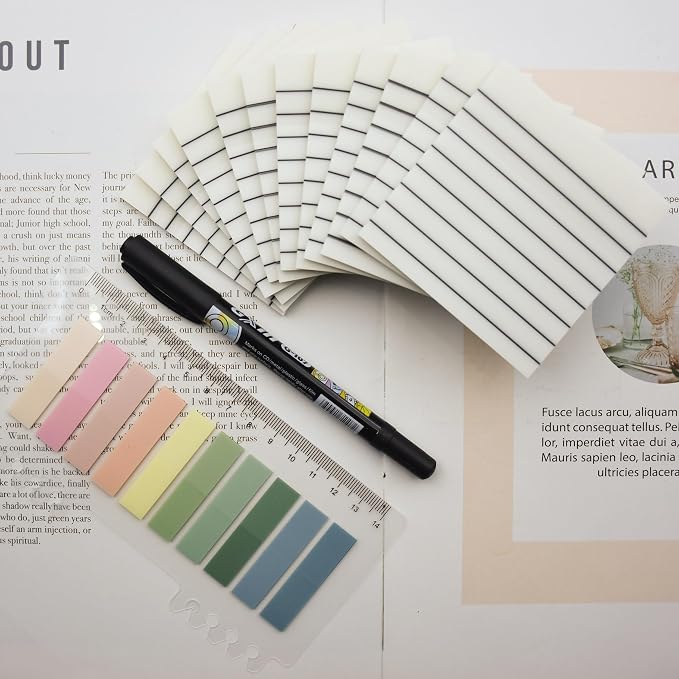 YOUDEFUL 800Pcs Transparent Sticky Notes, White Clear Sticky Notes with Lined, 3"x3" Waterproof Translucent Sticky Note Pads, Index Tabs, Clear Post it Notes for Bible Study, See Through Sticky Notes