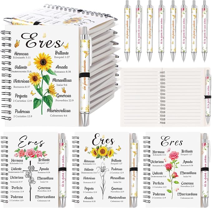 Colarr 12 Sets Spanish Christian Notebooks Bulk for Women Pen and Notebook Gift Set Regalos Cristianos En Español Religious Prayer Scripture Christmas Christian Gift with Bible Verse(Eres)